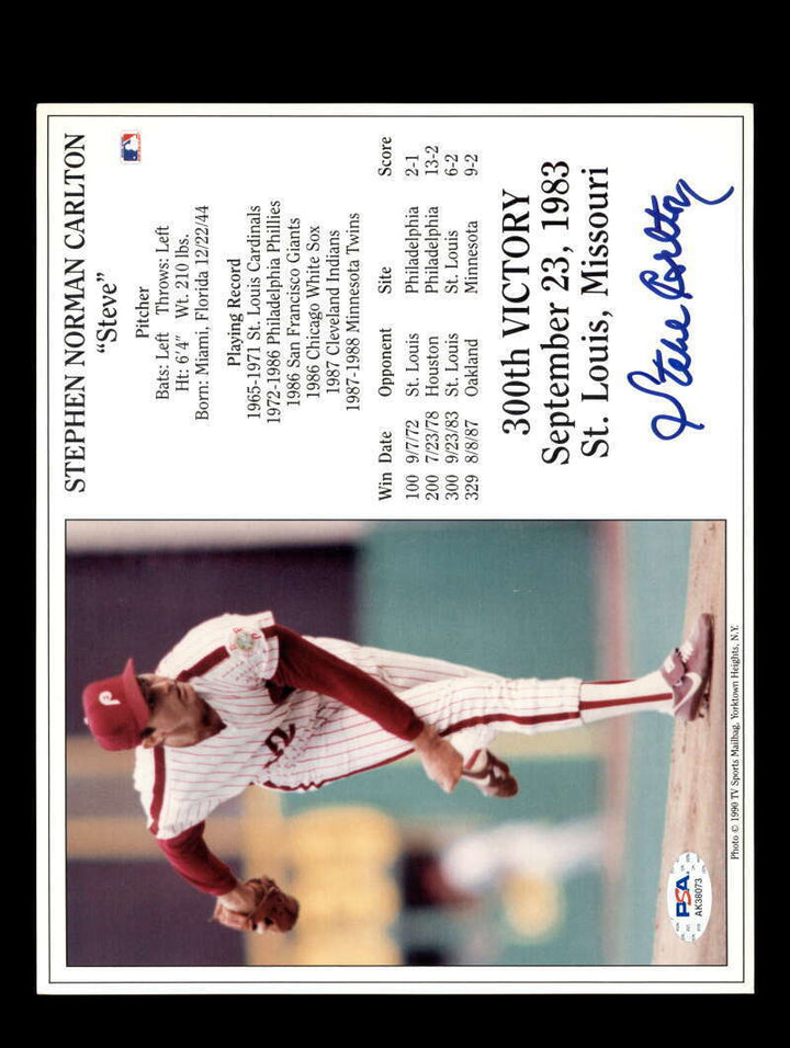 Steve Carlton PSA DNA Signed 8x10 300 Wins Photo Phillies Autograph Image 1