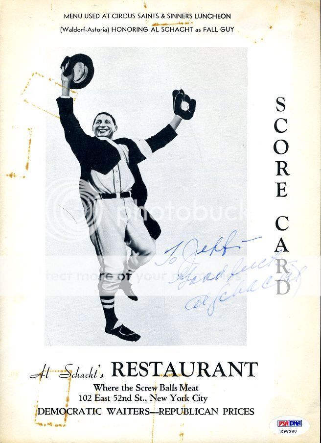 Al Schacht Psa/dna Signed Gag Dinner Menu Authenticated Autograph Image 1