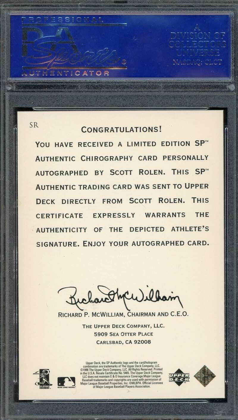 Scott Rolen Mint 9 PSA Signed 1998 Upper Deck SP Chirography Image 2