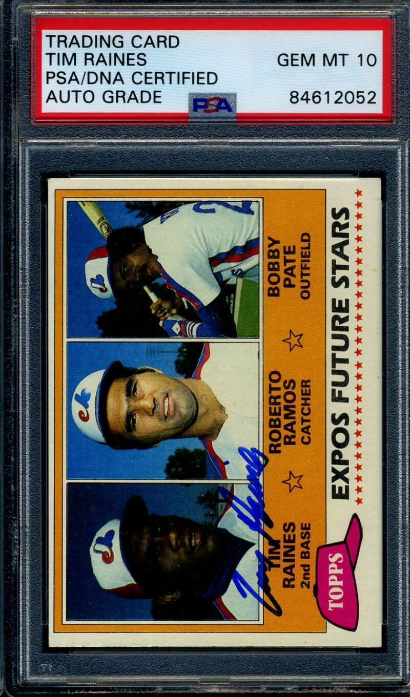 Tim Raines Gem Mint 10 PSA DNA Signed 1981 Topps Rookie Autograph Image 1