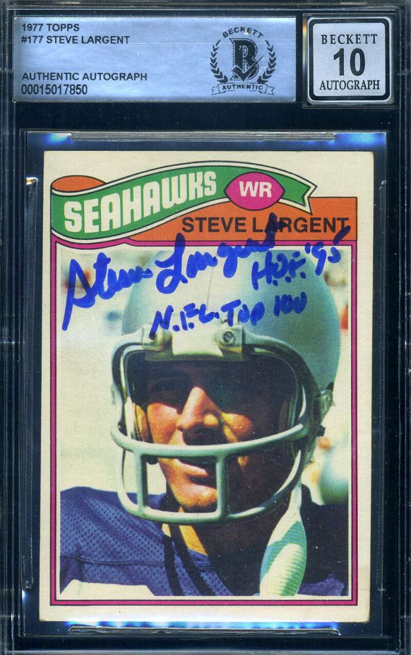 Steve Largent Gem Mint 10 Beckett Signed 1977 Topps Autograph Image 1