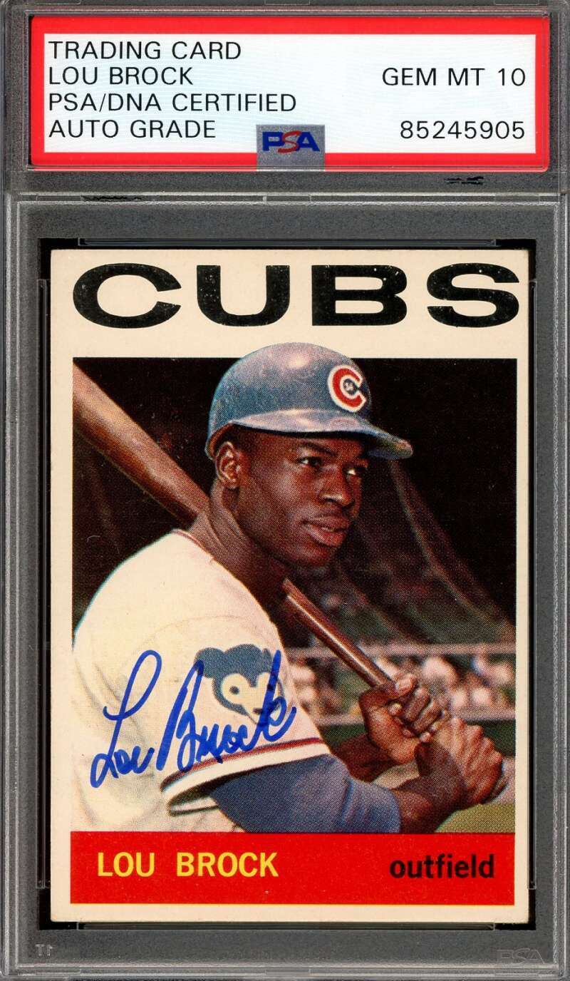 Lou Brock Gem Mint 10 PSA DNA Signed 1964 Topps Autograph Image 1