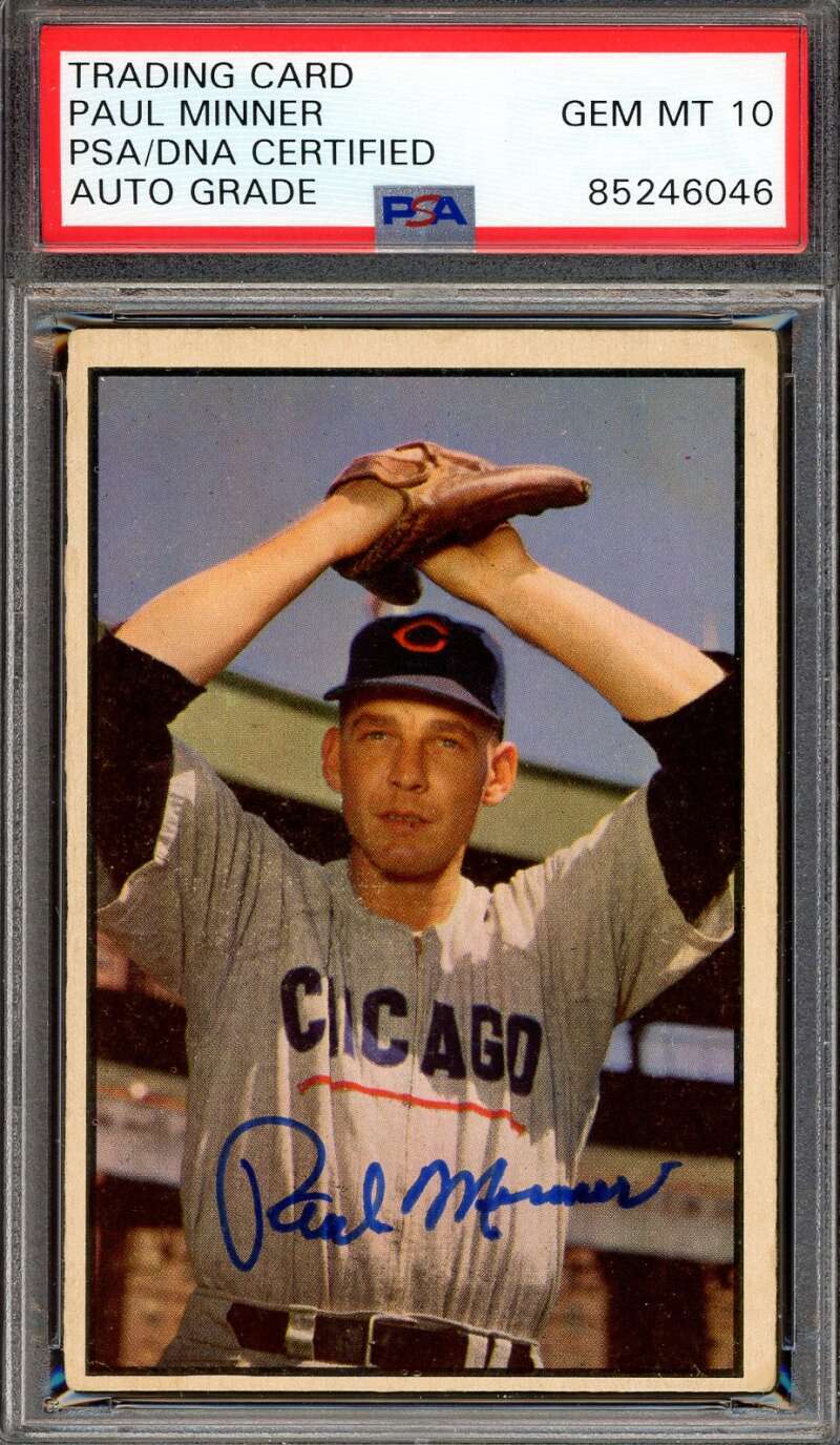 Paul Minner Gem Mint 10 PSA DNA Signed 1953 Bowman Color Autograph Image 1