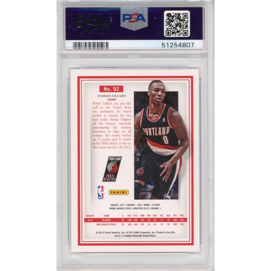 Graded 2012-13 Panini Crusdae DAMIAN LILLARD #92 Rookie Basketball Card PSA 10 Image 2