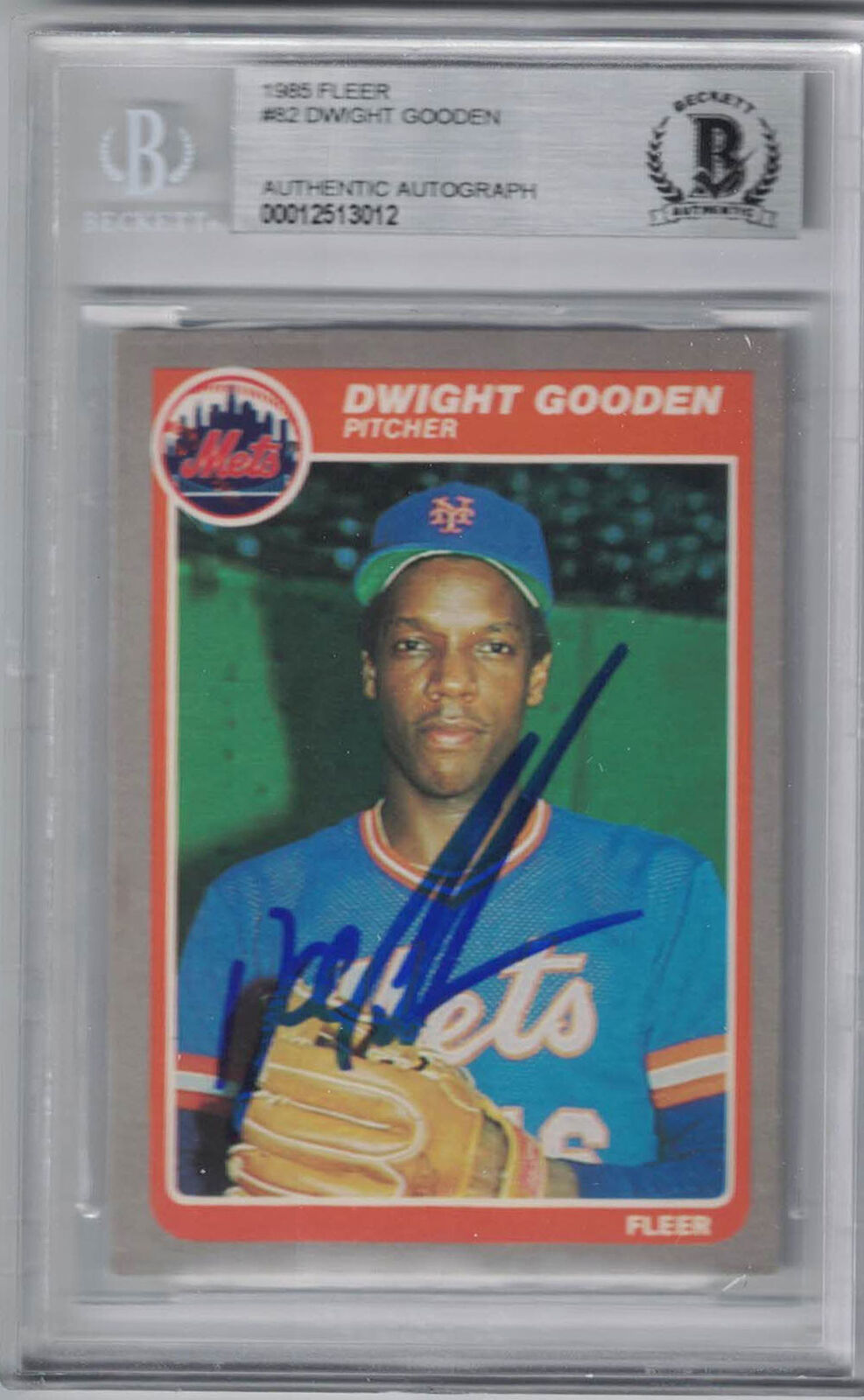 Dwight Gooden Signed New York Mets 1985 Fleer Trading Card BAS Slab 28522 Image 1