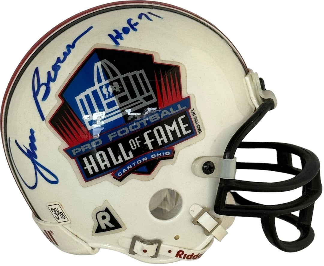 Jim Brown Otto Graham Autographed Hall of Fame Mini Helmet (JSA) Image 1