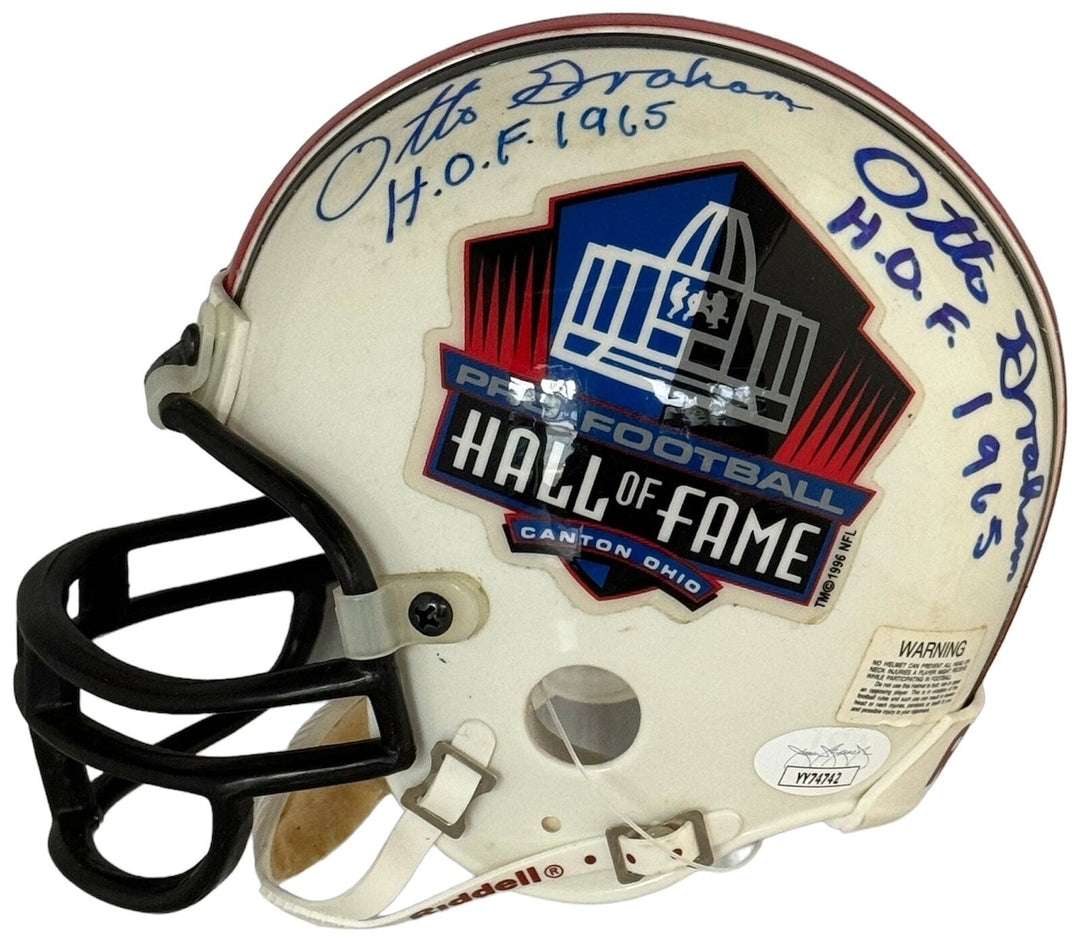 Jim Brown Otto Graham Autographed Hall of Fame Mini Helmet (JSA) Image 2