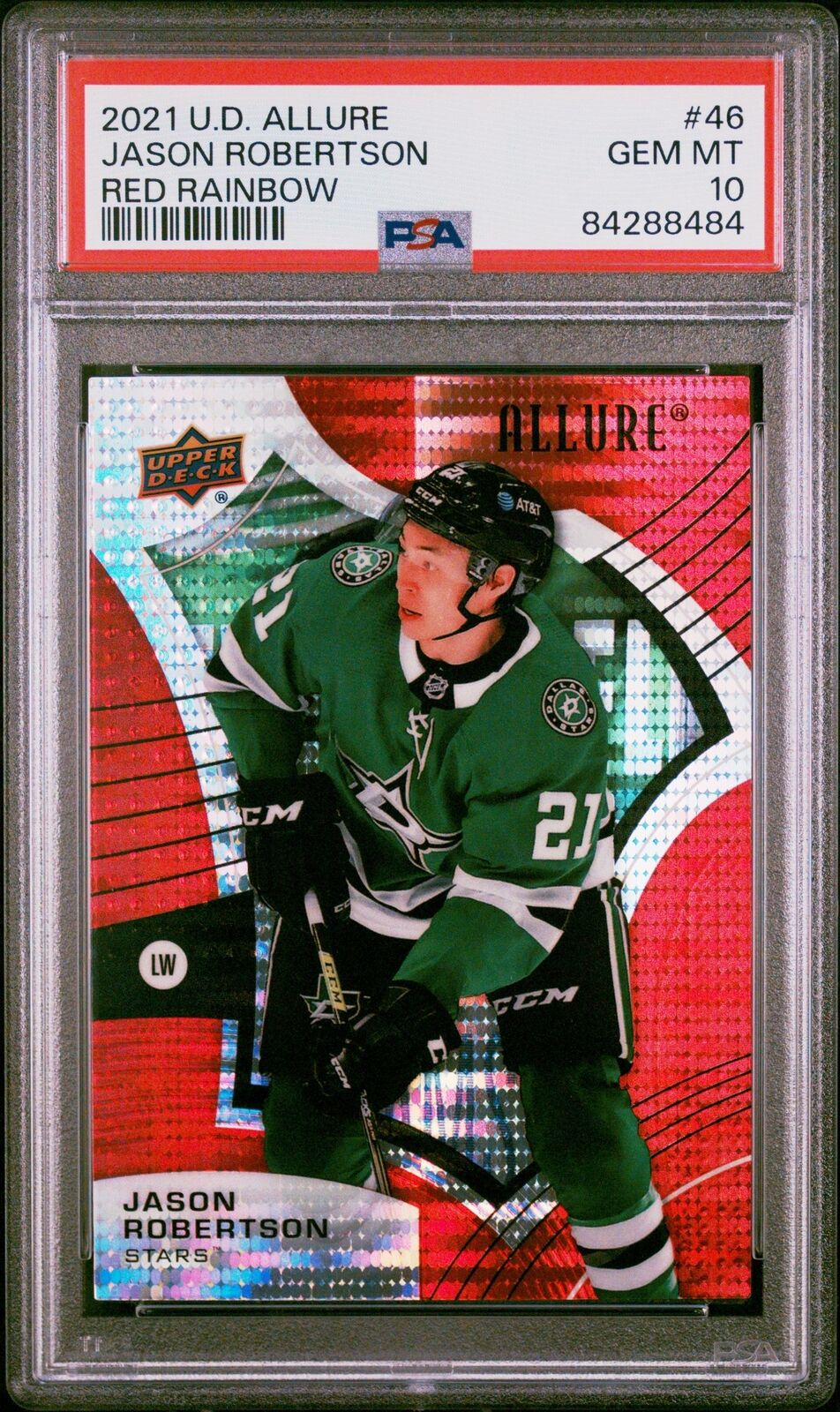 Graded 2021 Upper Deck Allure Jason Robertson #46 Red Rainbow Hockey Card PSA 10 Image 1