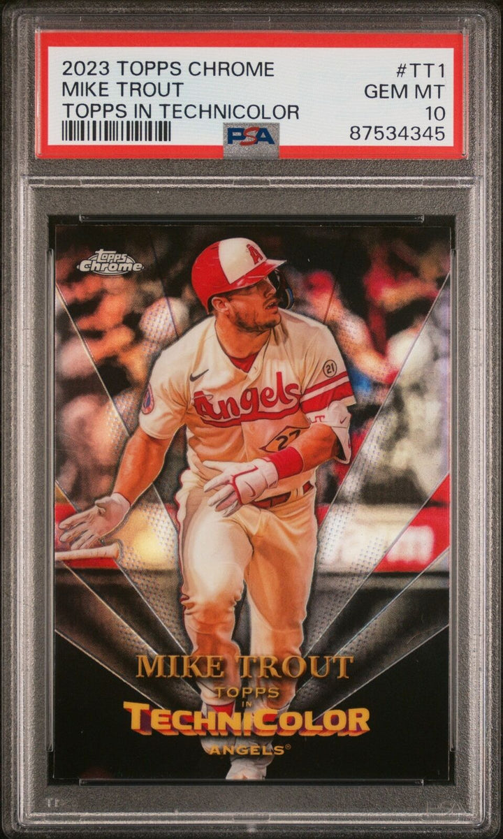 Graded 2023 Topps Chrome Mike Trout #TT1 Topps Technicolor Baseball Card PSA 10 Image 1