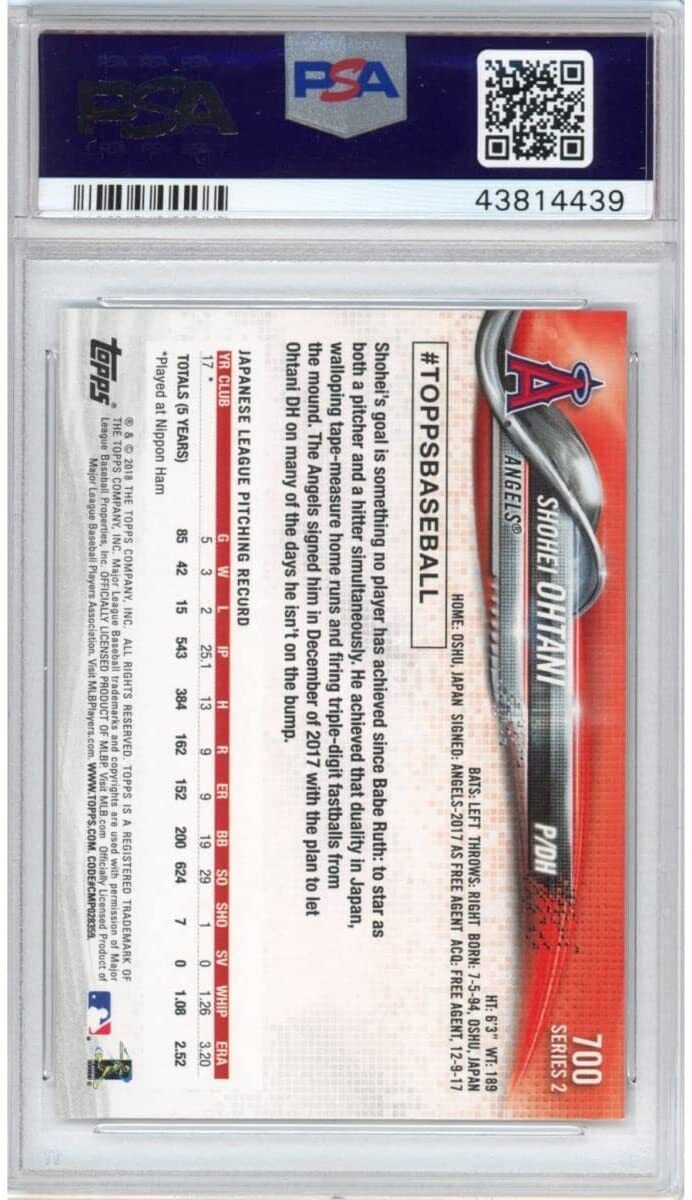 Graded 2018 Topps SHOHEI OHTANI #700 Pitching Rookie RC Card PSA 10 Image 2