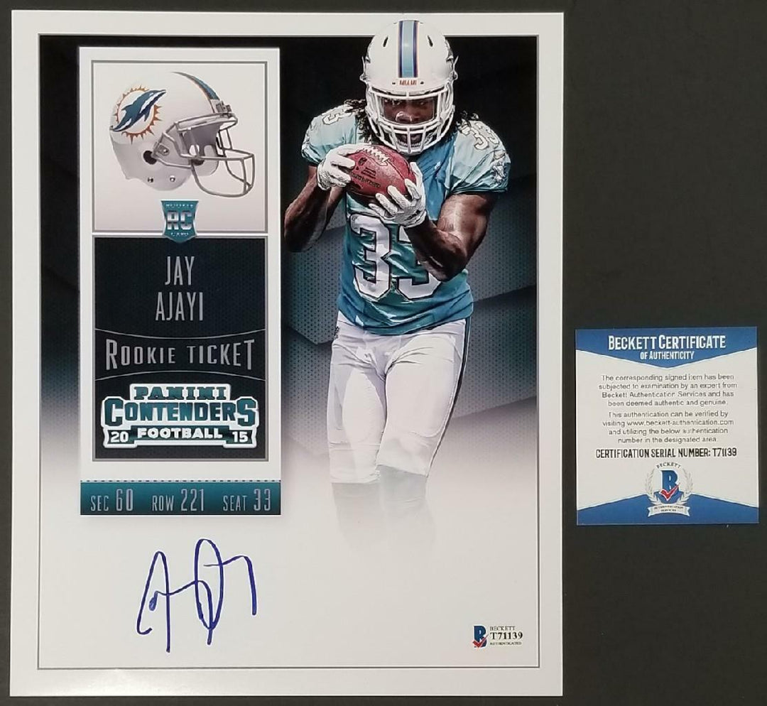 Jay Ajayi signed Panini Contenders 2015 Rookie Ticket 8x10 Blow Up  BAS COA Image 1