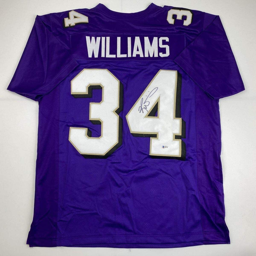 Autographed/Signed RICKY WILLIAMS Baltimore Purple Football Jersey Beckett COA Image 1