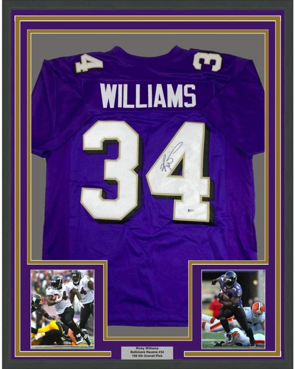 FRAMED Autographed/Signed RICKY WILLIAMS 33x42 Baltimore Purple Jersey BAS COA Image 1