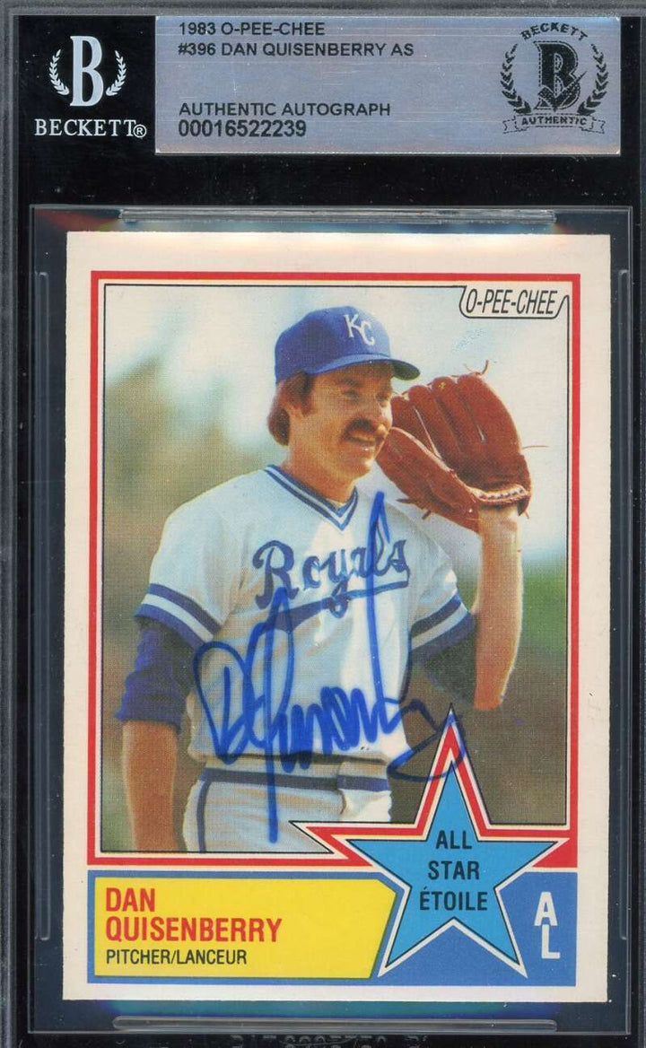 Dan Quisenberry Beckett BAS Signed 1983 O-Pee-Chee Autograph Image 1