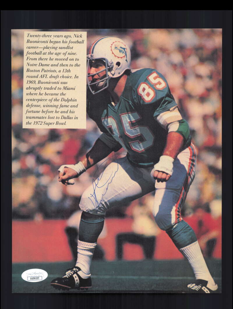 Nick Buoniconti JSA Autograph 1 8x10 Signed Vintage Photo Dolphins Image 1