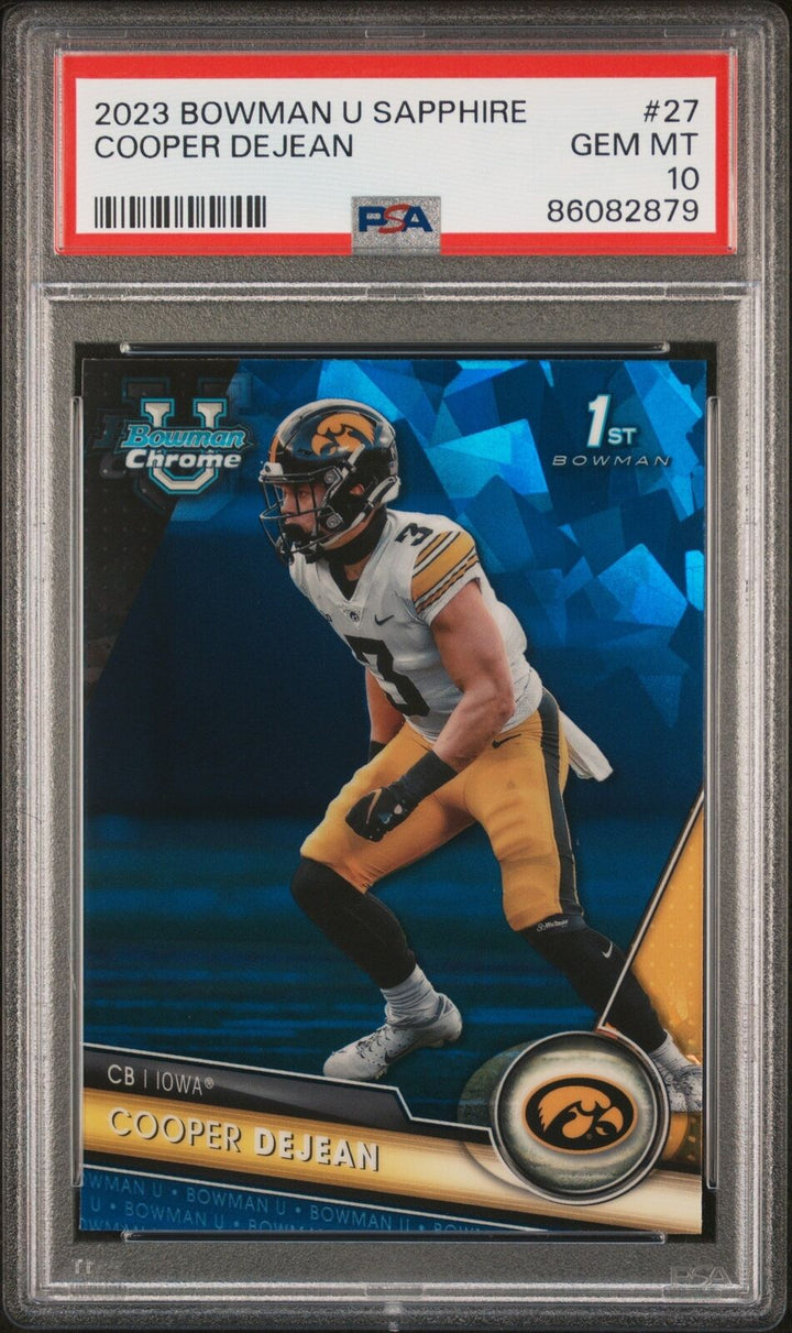 Graded 2023 Topps Bowman U Sapphire Cooper DeJean #27 RC Football Card PSA 10 Image 1