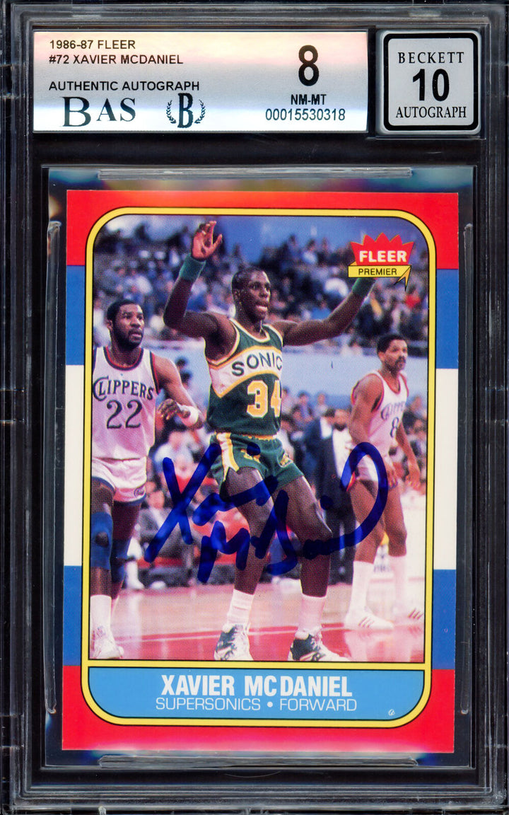 Xavier McDaniel Autographed 1986-87 Fleer RC Sonics BGS 8 Gem 10 Auto Beckett Image 1