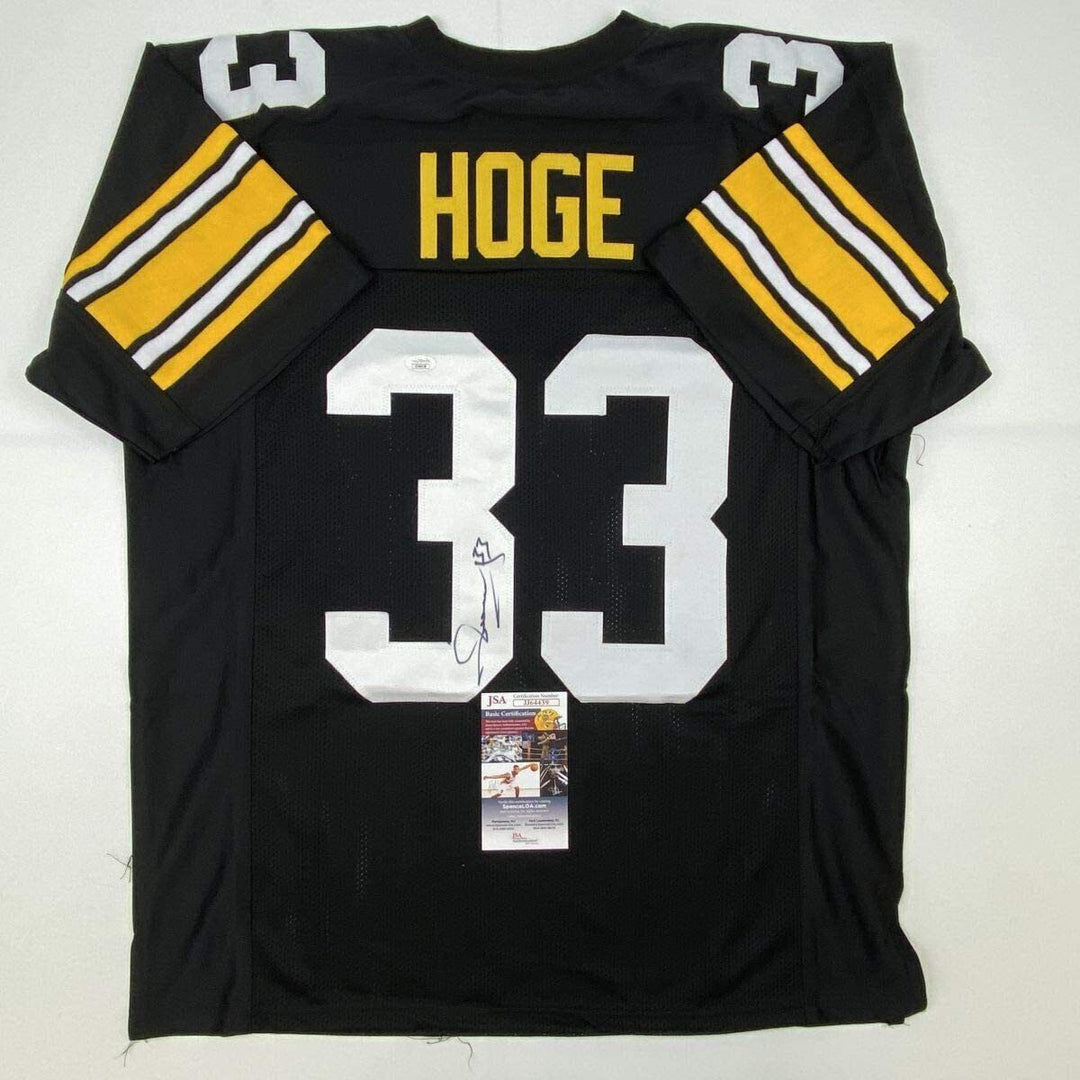 Autographed/Signed MERRIL HOGE Pittsburgh Black Football Jersey JSA COA Auto Image 1