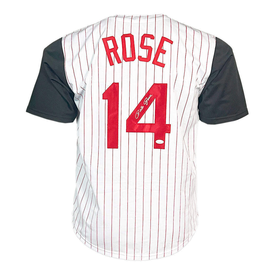 Pete Rose Signed Cincinnati Pinstripe Baseball Jersey (JSA) Image 1