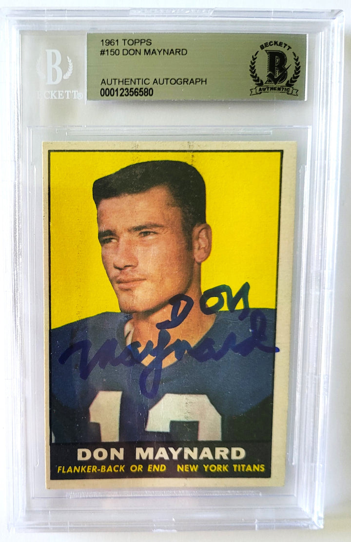 1961 Topps Don Maynard New York Titans (Jets) Signed Rookie Card #150 (Beckett Authentic Autograph)
