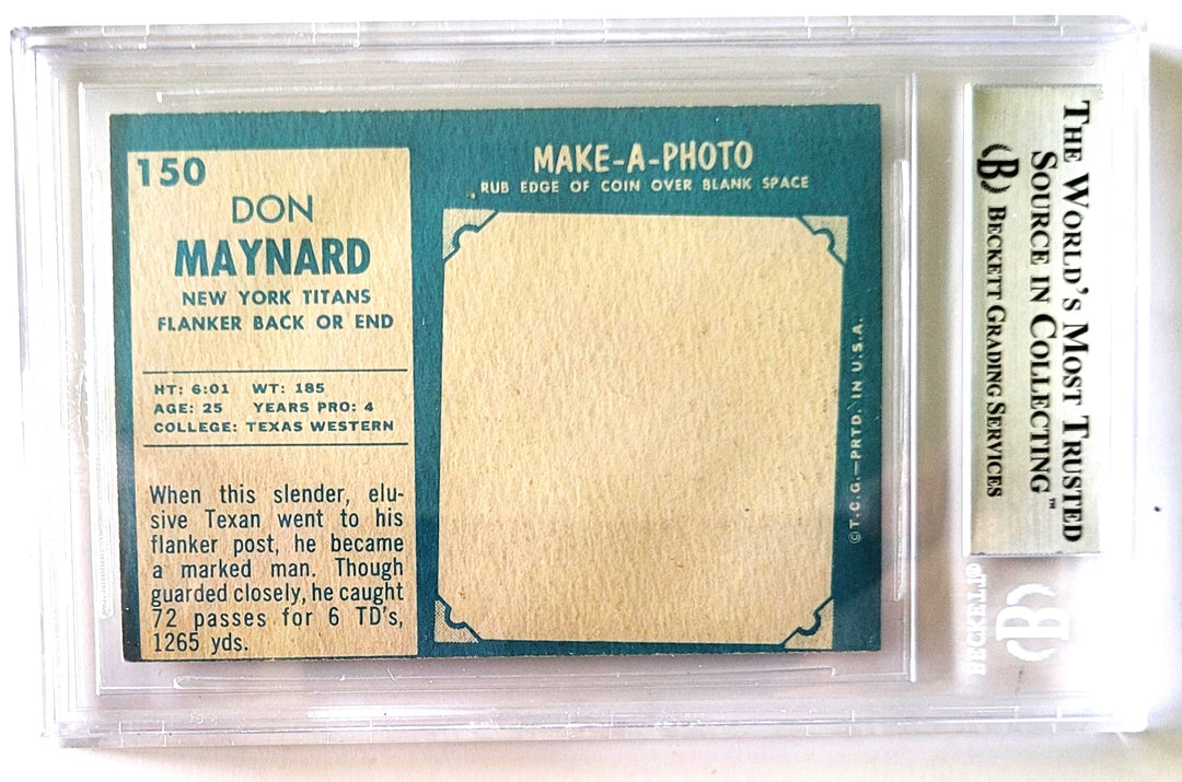 1961 Topps Don Maynard New York Titans (Jets) Signed Rookie Card #150 (Beckett Authentic Autograph)