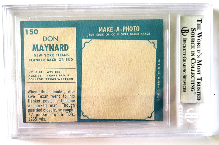 1961 Topps Don Maynard New York Titans (Jets) Signed Rookie Card #150 (Beckett Authentic Autograph)