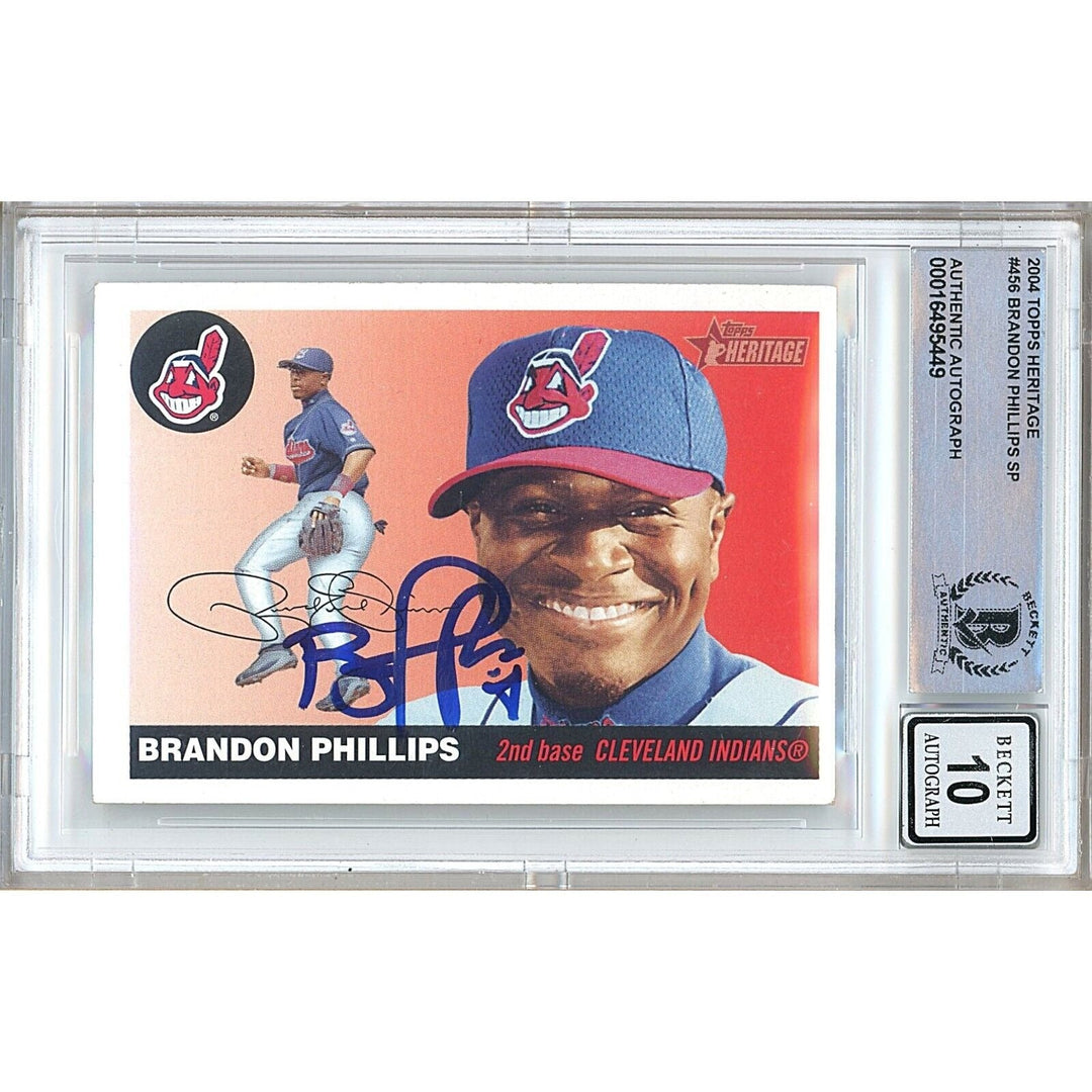 Brandon Phillips Indians Signed 2004 Topps Heritage SP Card BGS Auto 10 Graded Slab