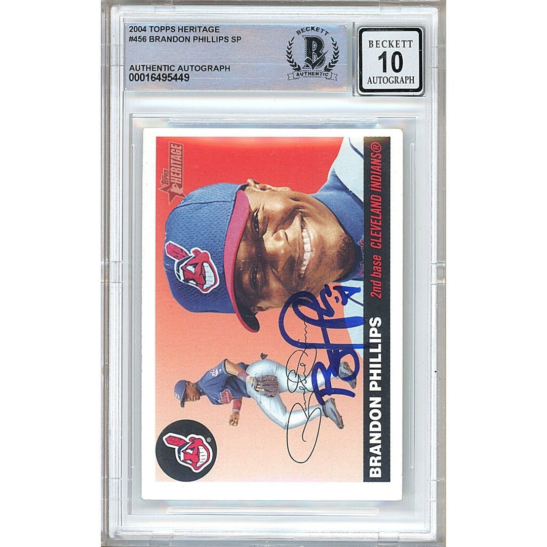 Brandon Phillips Indians Signed 2004 Topps Heritage SP Card BGS Auto 10 Graded Slab