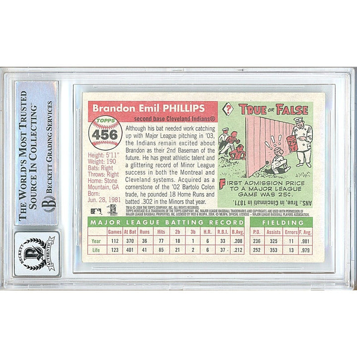 Brandon Phillips Indians Signed 2004 Topps Heritage SP Card BGS Auto 10 Graded Slab