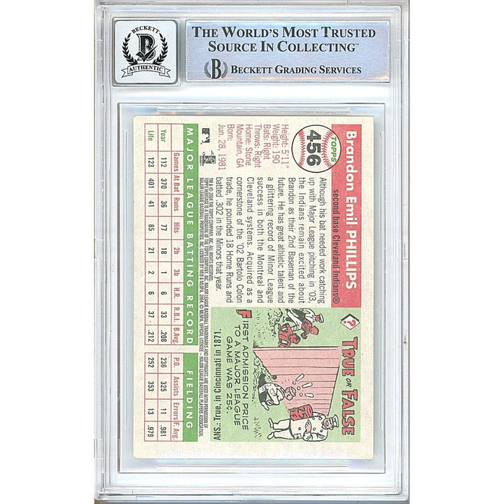 Brandon Phillips Indians Signed 2004 Topps Heritage SP Card BGS Auto 10 Graded Slab