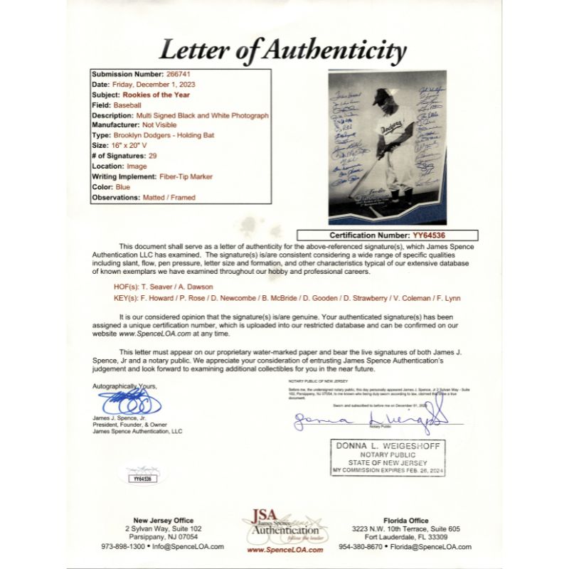 Jackie Robinson Brooklyn Dodgers 1947 Rookie of the Year Multi Autographed Signed Framed 16x20 Photo (JSA LOA)
