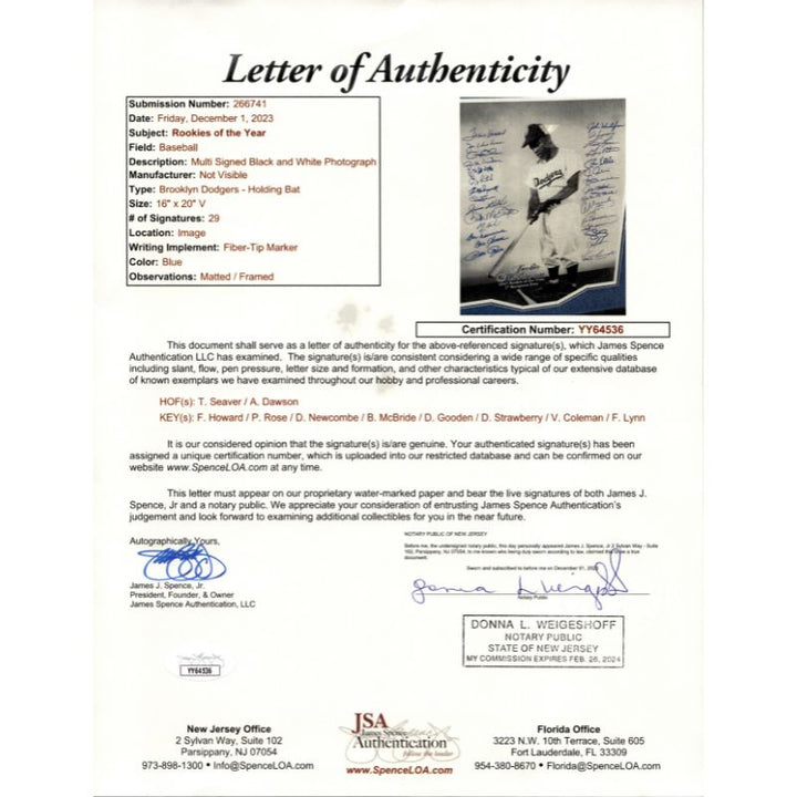 Jackie Robinson Brooklyn Dodgers 1947 Rookie of the Year Multi Autographed Signed Framed 16x20 Photo (JSA LOA)
