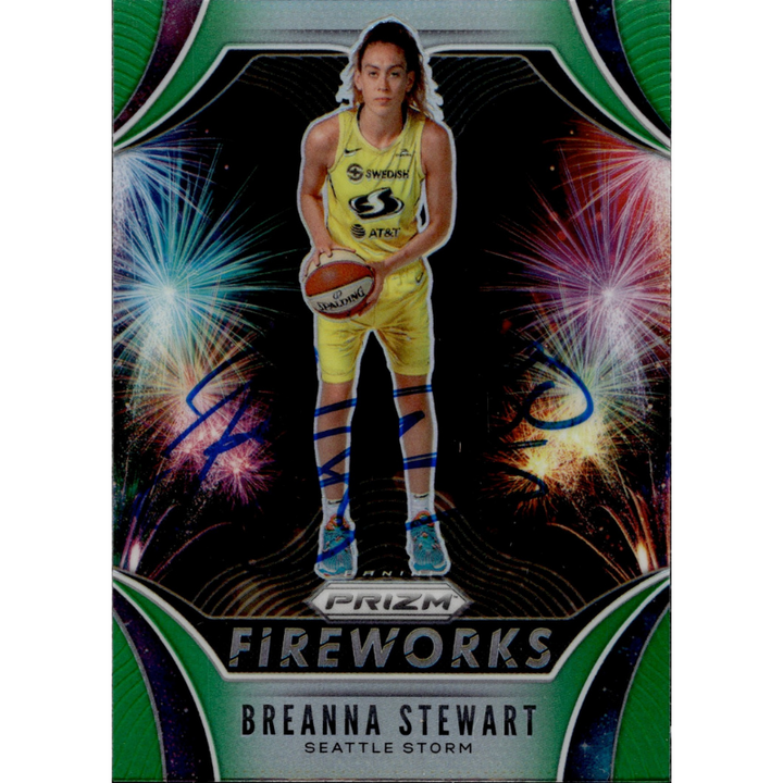 Breanna Stewart Autographed 2020 Panini Prizm Fireworks Green Trading Card  (CX Auth)