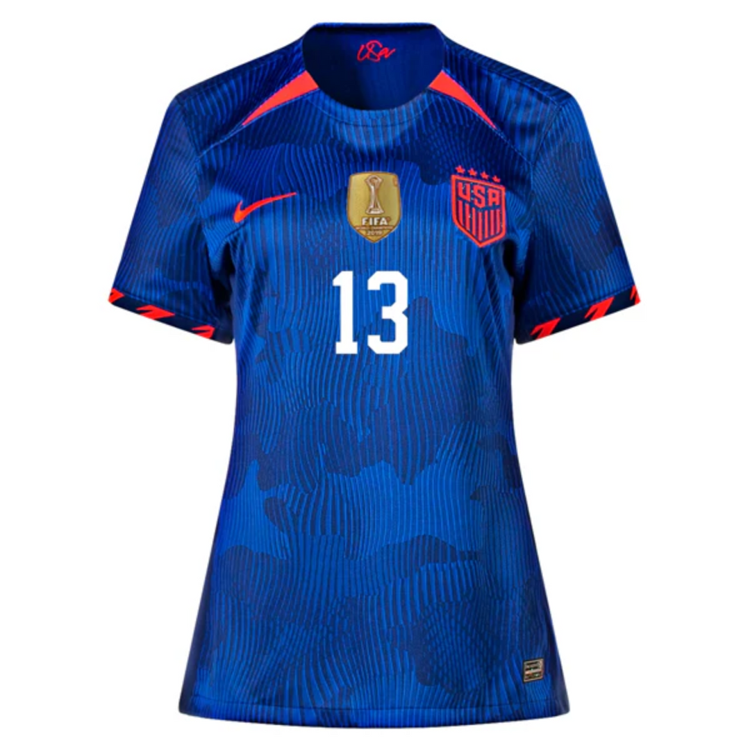 Alex Morgan USWNT Women's Nike Blue USA Soccer Jersey with 2019 FIFA World Cup Cup Champions Patch - Size L