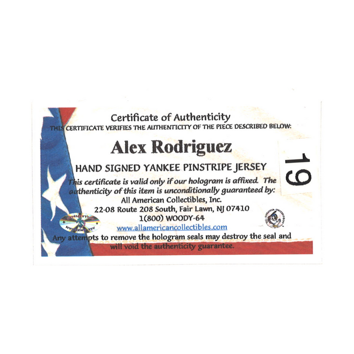 Alex Rodriguez Yankees Signed Russell Authentic Jersey All American/PSA COA