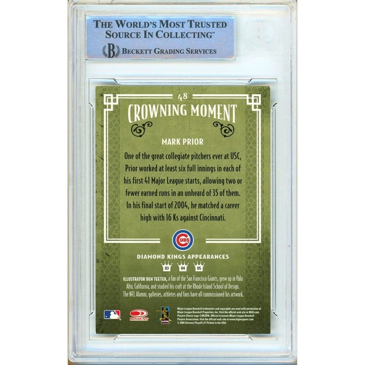 Mark Prior Chicago Cubs Signed 2005 Diamond Kings Card Beckett Authentic Auto Slab