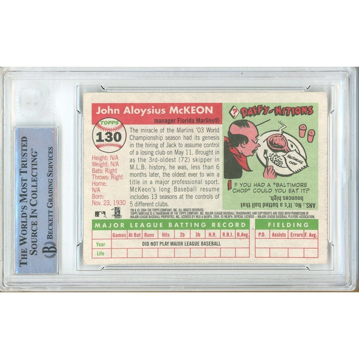 Jack McKeon Miami Marlins Signed 2004 Topps Heritage Baseball Card BAS Auth Auto Slab