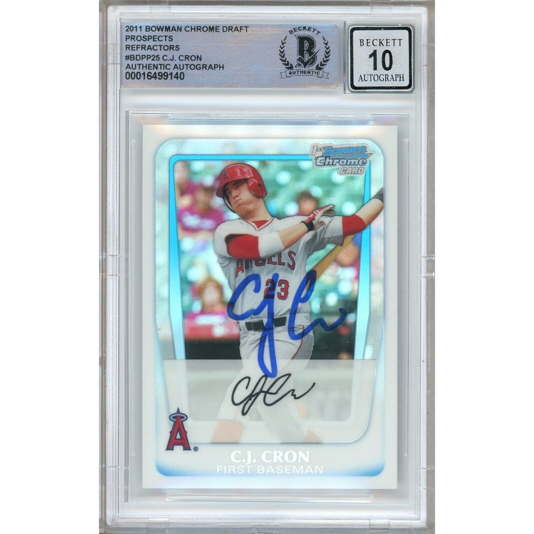 CJ Cron Los Angeles Angels Signed 2011 Bowman Chrome Refractor BGS Auto 10 Graded
