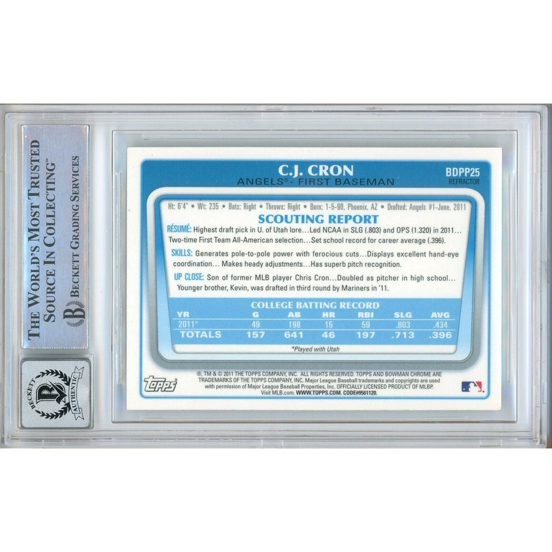 CJ Cron Los Angeles Angels Signed 2011 Bowman Chrome Refractor BGS Auto 10 Graded