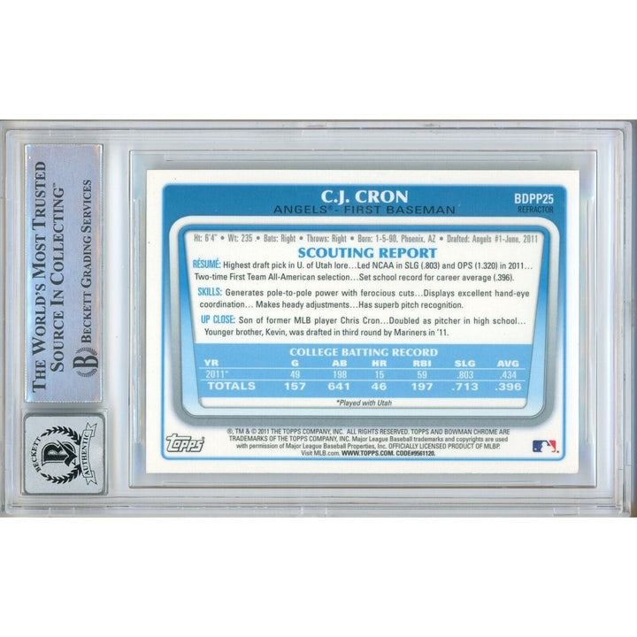 CJ Cron Los Angeles Angels Signed 2011 Bowman Chrome Refractor BGS Auto 10 Graded