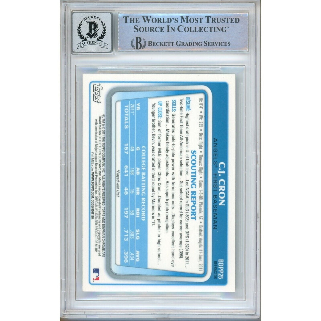 CJ Cron Los Angeles Angels Signed 2011 Bowman Chrome Refractor BGS Auto 10 Graded
