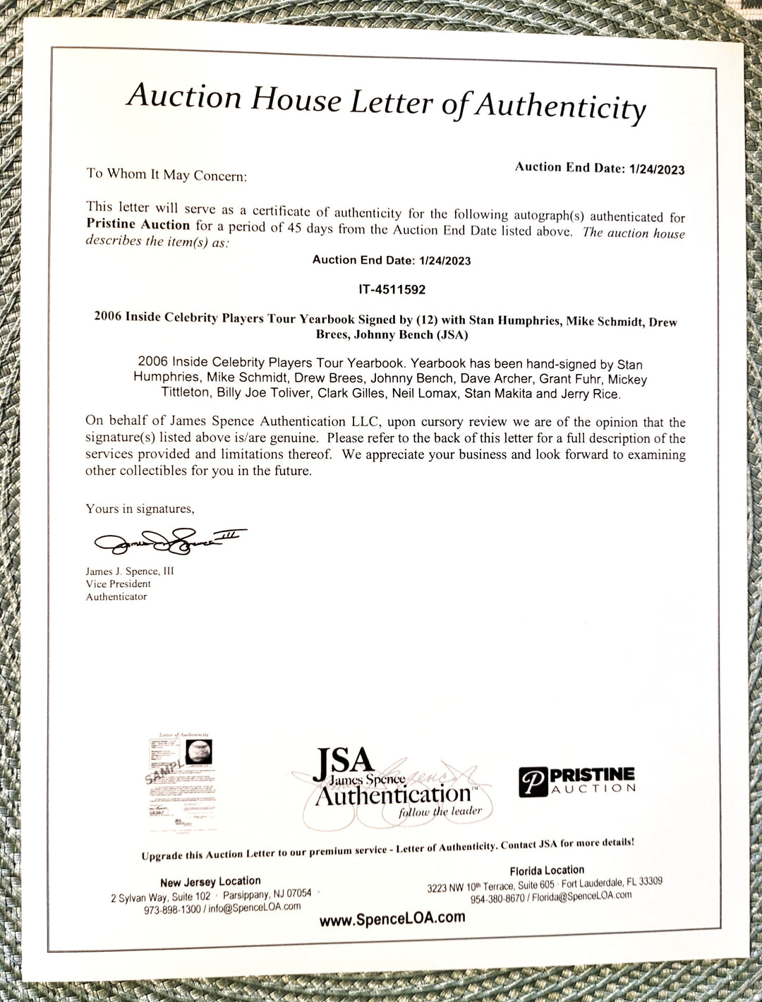 2006 Inside Celebrity Players Tour Yearbook Signed by (12) with Johnny Bench, Mike Schmidt, Drew Brees, Jerry Rice, Stan Makita, 7 More(JSA)