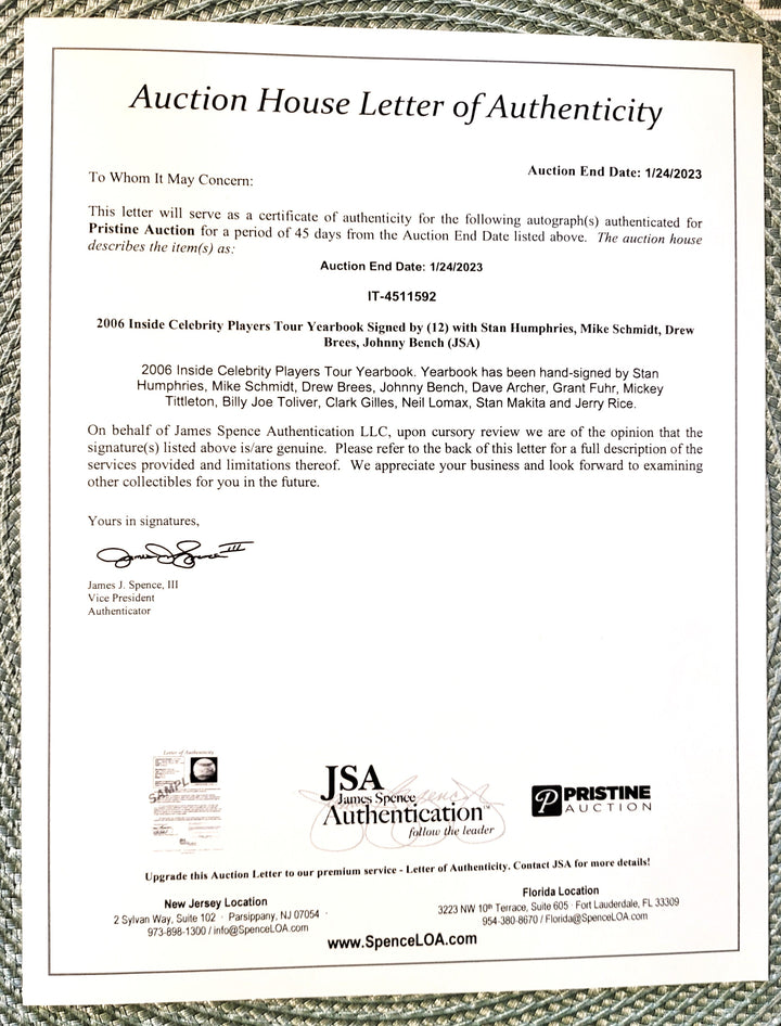 2006 Inside Celebrity Players Tour Yearbook Signed by (12) with Johnny Bench, Mike Schmidt, Drew Brees, Jerry Rice, Stan Makita, 7 More(JSA)