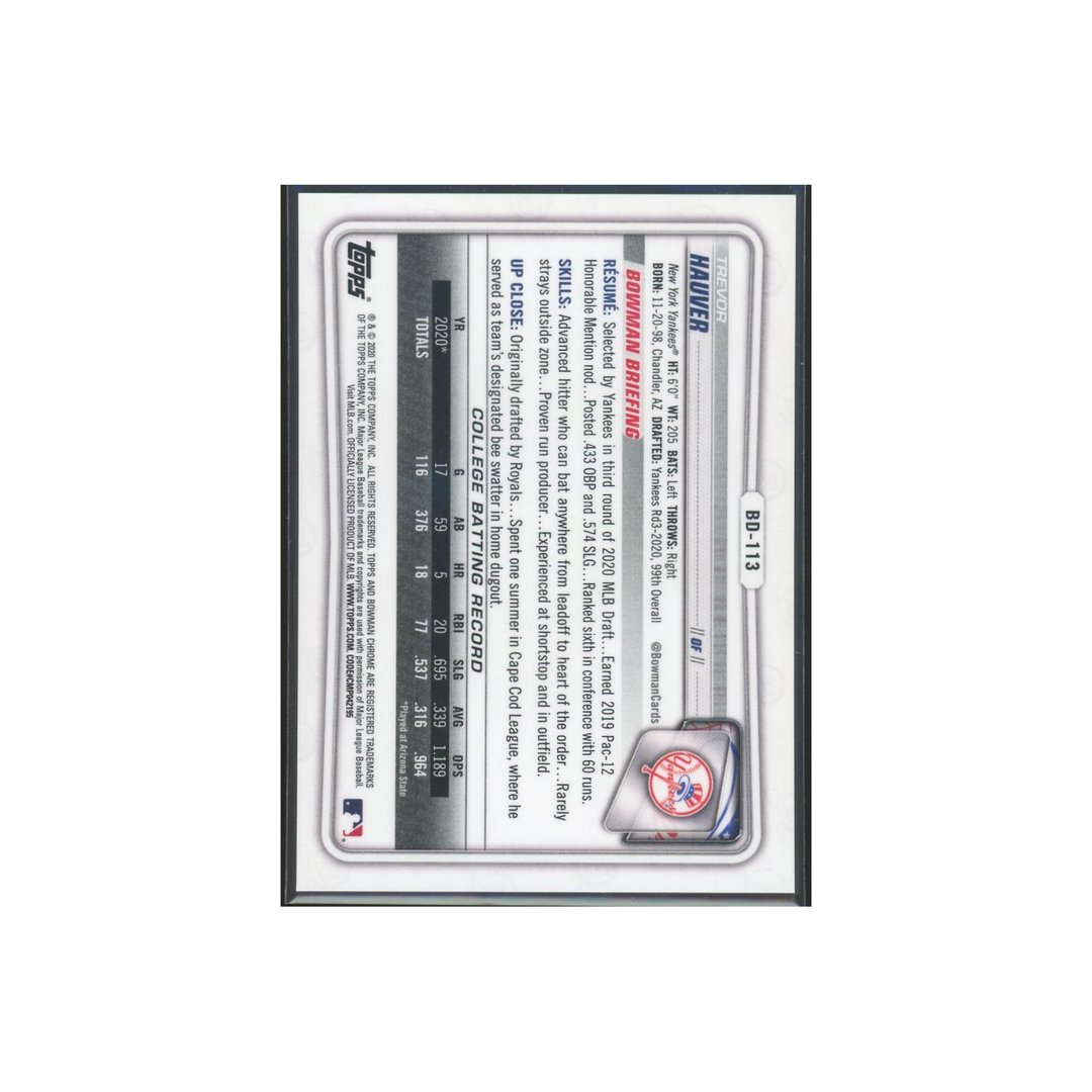 2020 Bowman Draft Baseball Chrome #BD-113: Trevor Hauver Green Refractor Rookie RC