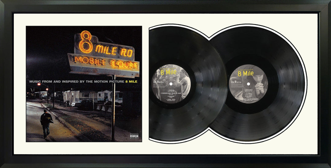 8 Mile Movie Soundtrack Genuine Double Vinyl Record & Cover Professionally Framed 17.5 x 34.5 Wall Display with a White Mat