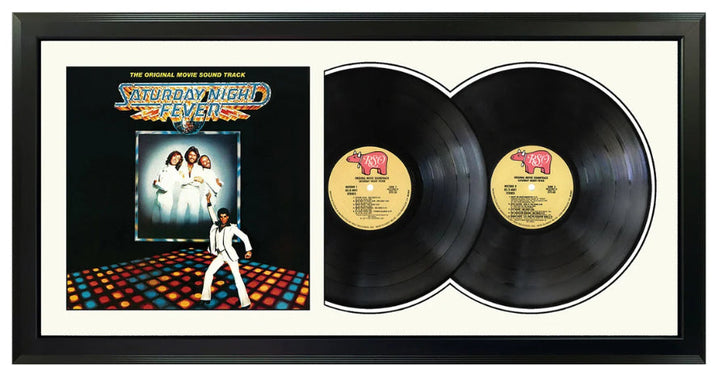Saturday Night Fever The Movie Soundtrack Double Vinyl Record & Cover Professionally Framed 17.5 x 34.5 Display with a White Mat