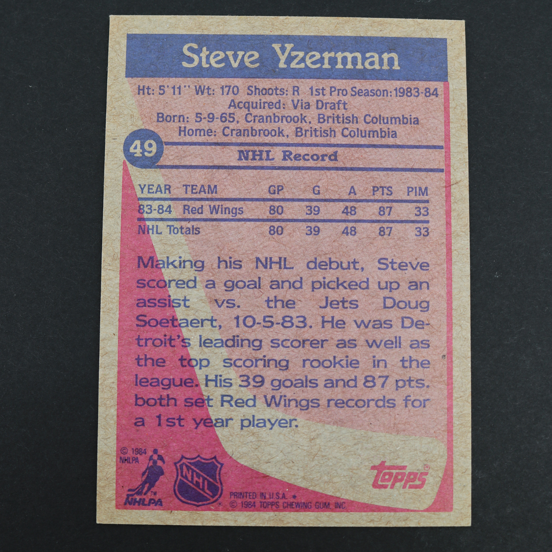 Steve Yzerman Detroit Red Wings 1984 Topps Hockey Card