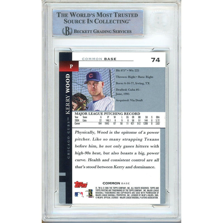 Kerry Wood Chicago Cubs Signed 2005 Topps Pristine Baseball Card Beckett Auth Auto Slab