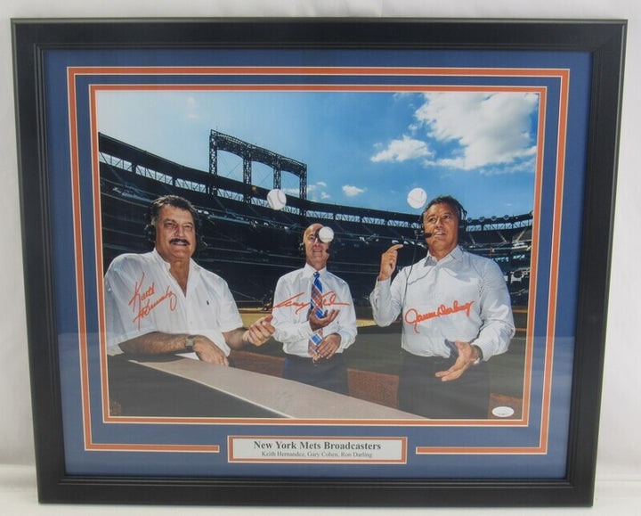 Keith Hernandez Gary Cohen Ron Darling Signed Framed 16x20 Mets SNY Broadcasters Photo JSA Witness COA I