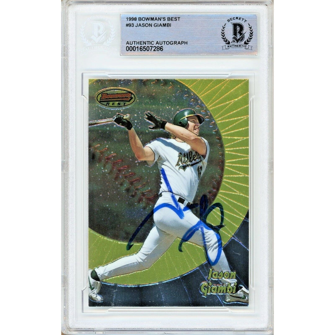 Jason Giambi Oakland Athletics Signed 1998 Bowmans Best Card BAS Auth Auto Slab